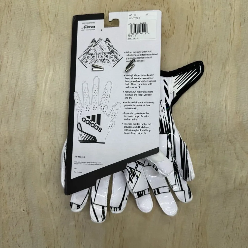 NEW Adidas Adizero 12 Football Gloves White Black Size MD AF1531-110